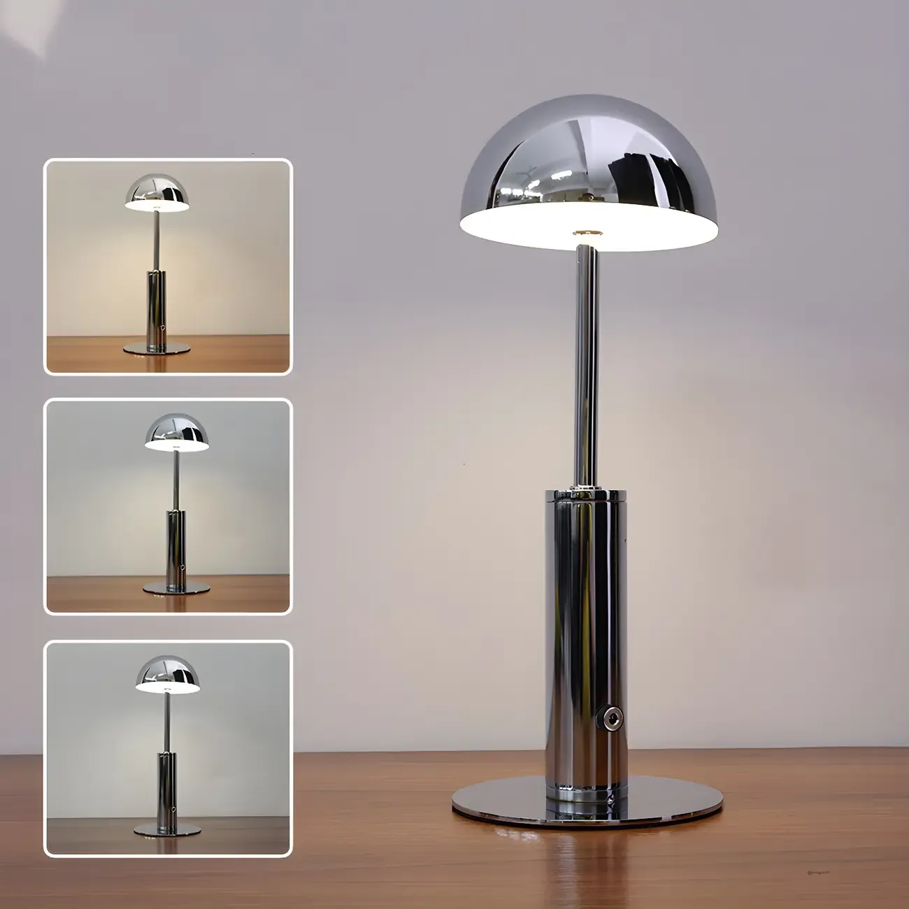 Elegant Gold Metal LED Dome Shade Cordless Table Lamp Image - 4