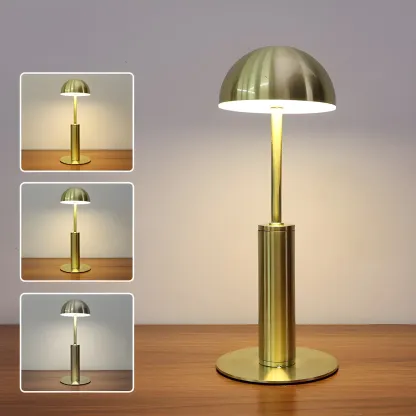 Elegant Gold Metal LED Dome Shade Cordless Table Lamp Image - 5
