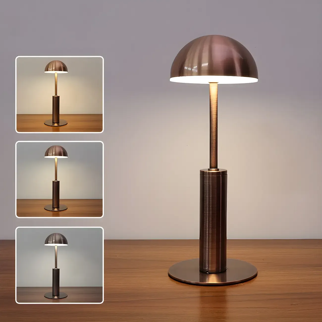 Elegant Gold Metal LED Dome Shade Cordless Table Lamp Image - 6
