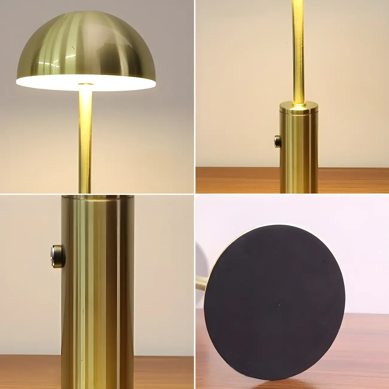 Elegant Gold Metal LED Dome Shade Cordless Table Lamp Image - 7
