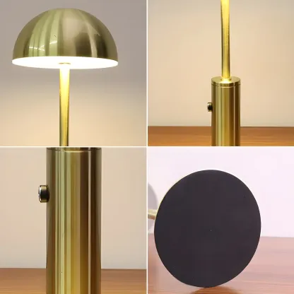 Elegant Gold Metal LED Dome Shade Cordless Table Lamp Image - 7