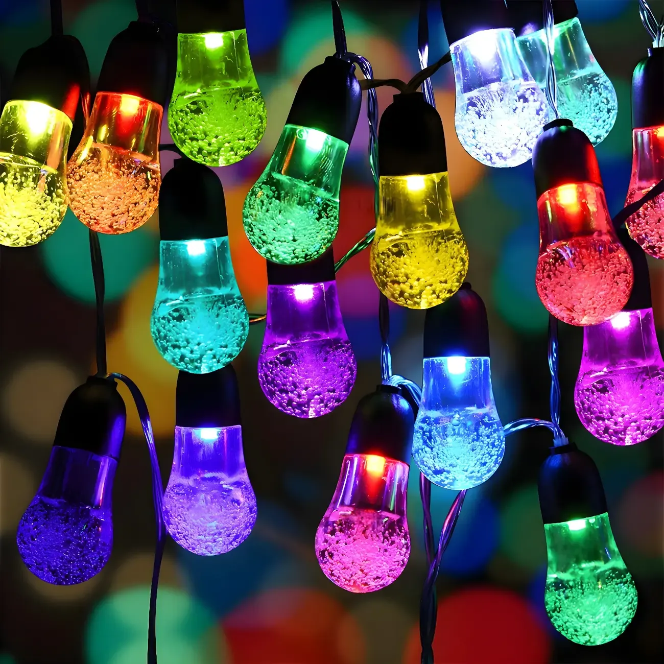 Solar Colorful Outdoor Waterproof LED Bulb String Light Image - 1