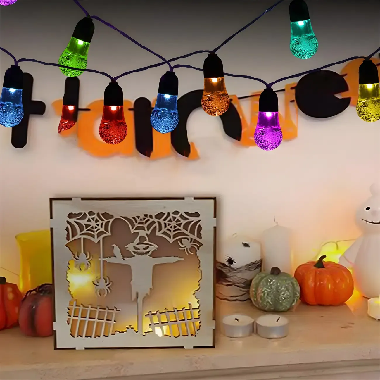 Solar Colorful Outdoor Waterproof LED Bulb String Light Image - 7