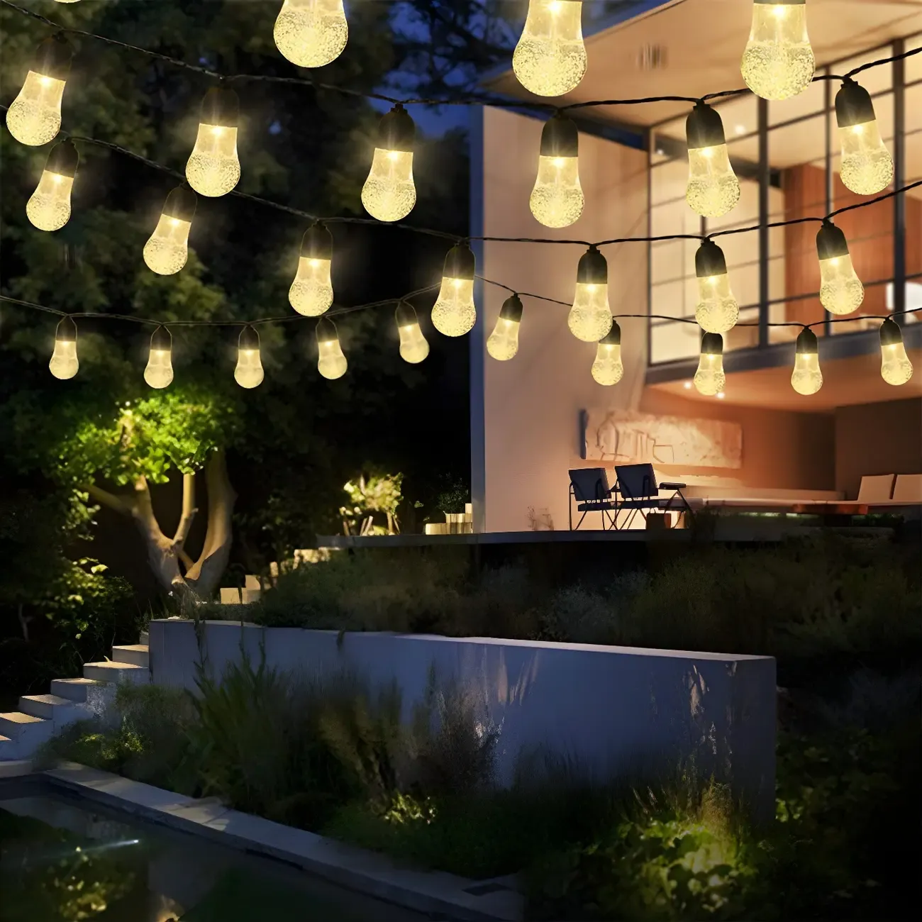 Solar Colorful Outdoor Waterproof LED Bulb String Light Image - 11