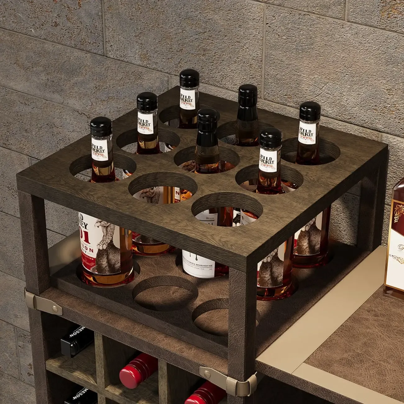 Industrial Wall Mounted Bar Counter with Wine Rack Image - 4