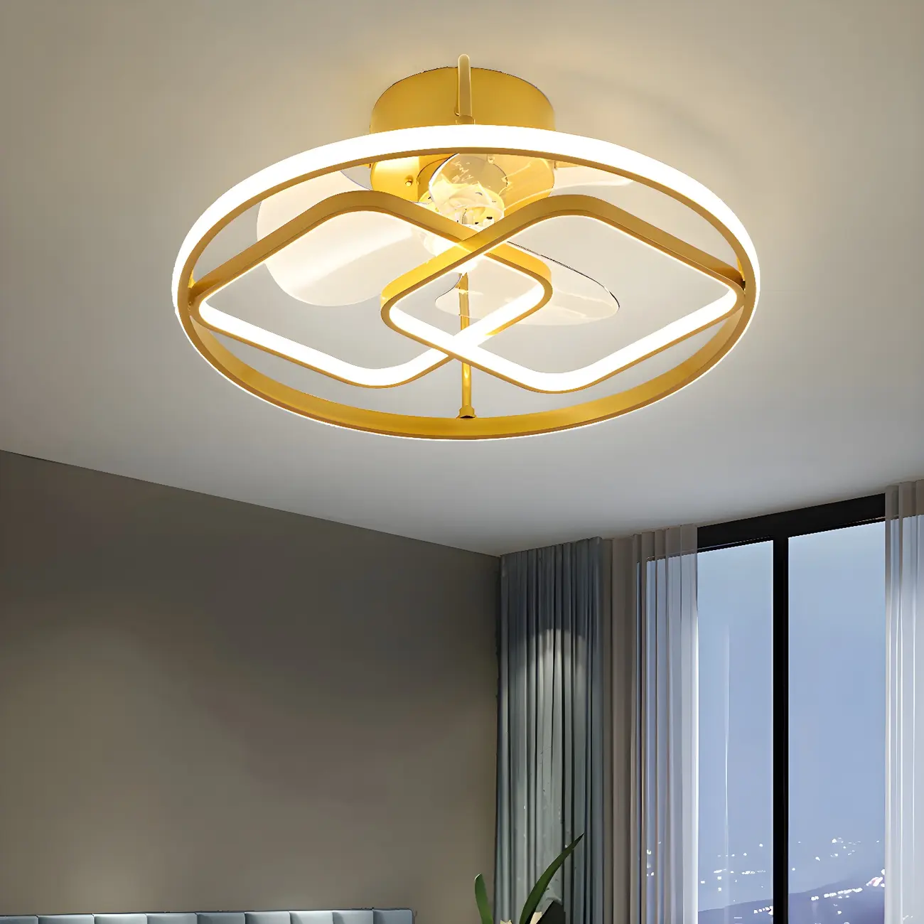 Bedroom Gold Circular Remote Ceiling Fan with Light Image - 1 | homeyfad