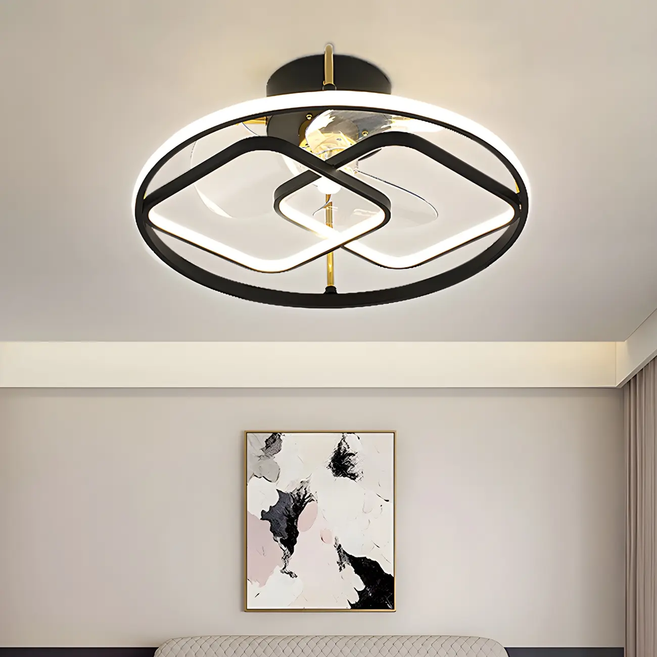 Bedroom Gold Circular Remote Ceiling Fan with Light Image - 2 | homeyfad