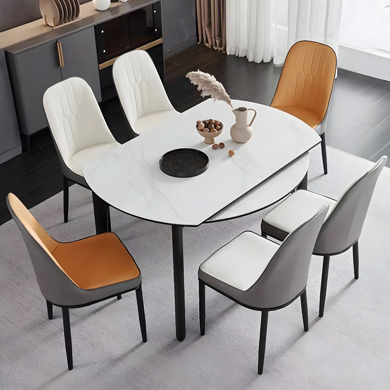 Modern White Marble Extendable Dining Table Image - 2 | homeyfad