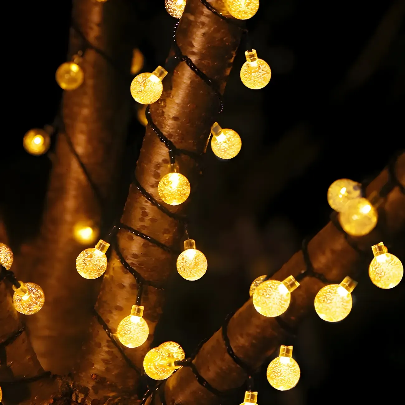Solar Black Cord Globe Bulb Waterproof String Light Image - 1