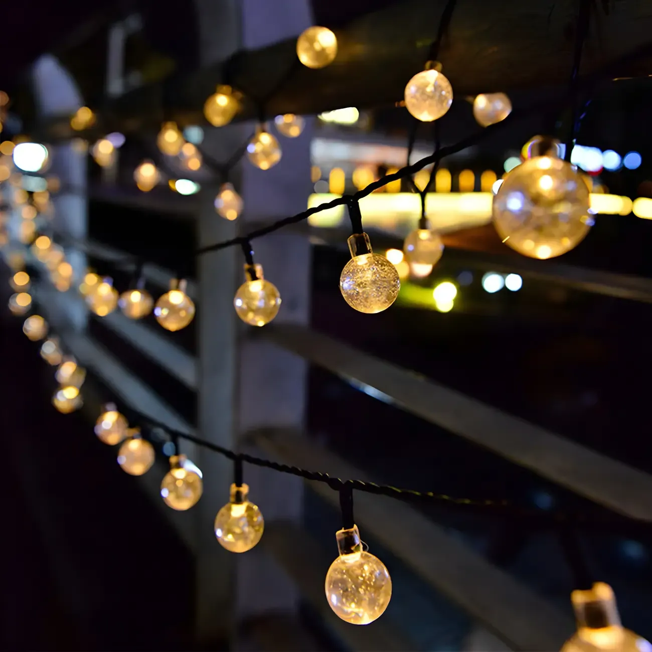 Solar Black Cord Globe Bulb Waterproof String Light Image - 2