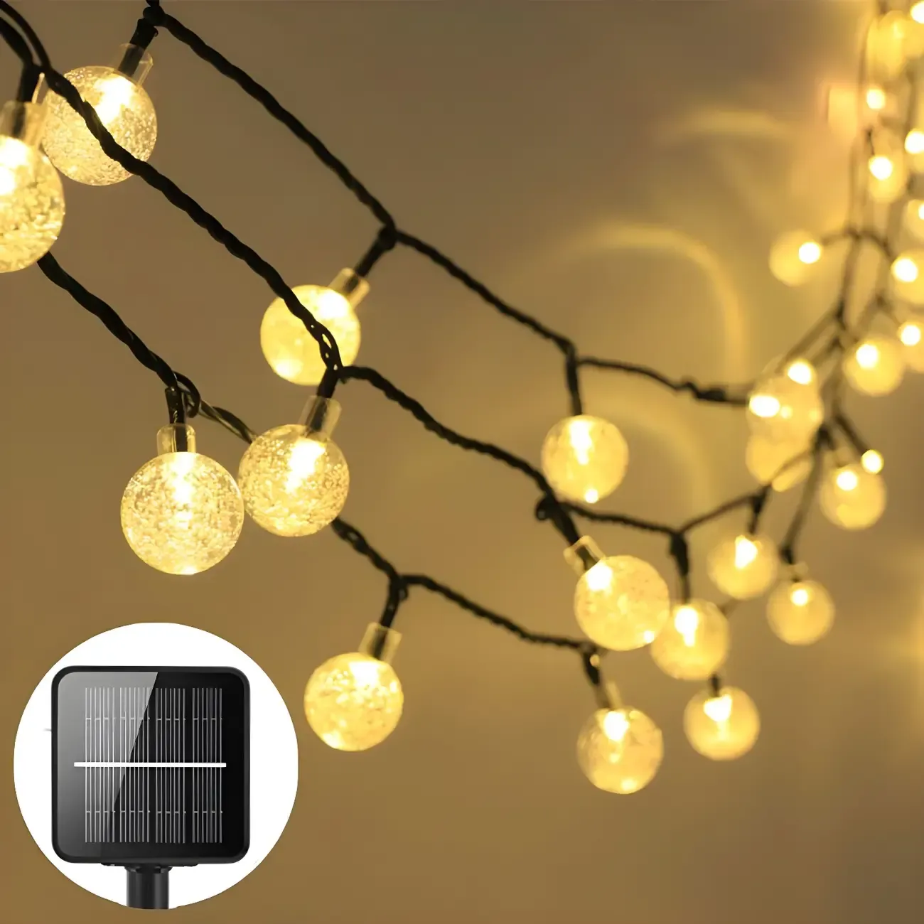 Solar Black Cord Globe Bulb Waterproof String Light Image - 3