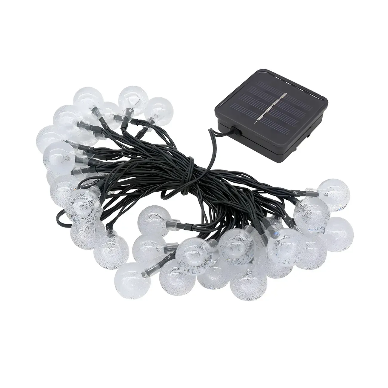 Solar Black Cord Globe Bulb Waterproof String Light Image - 7