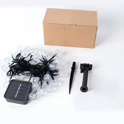 Solar Black Cord Globe Bulb Waterproof String Light Image - 10