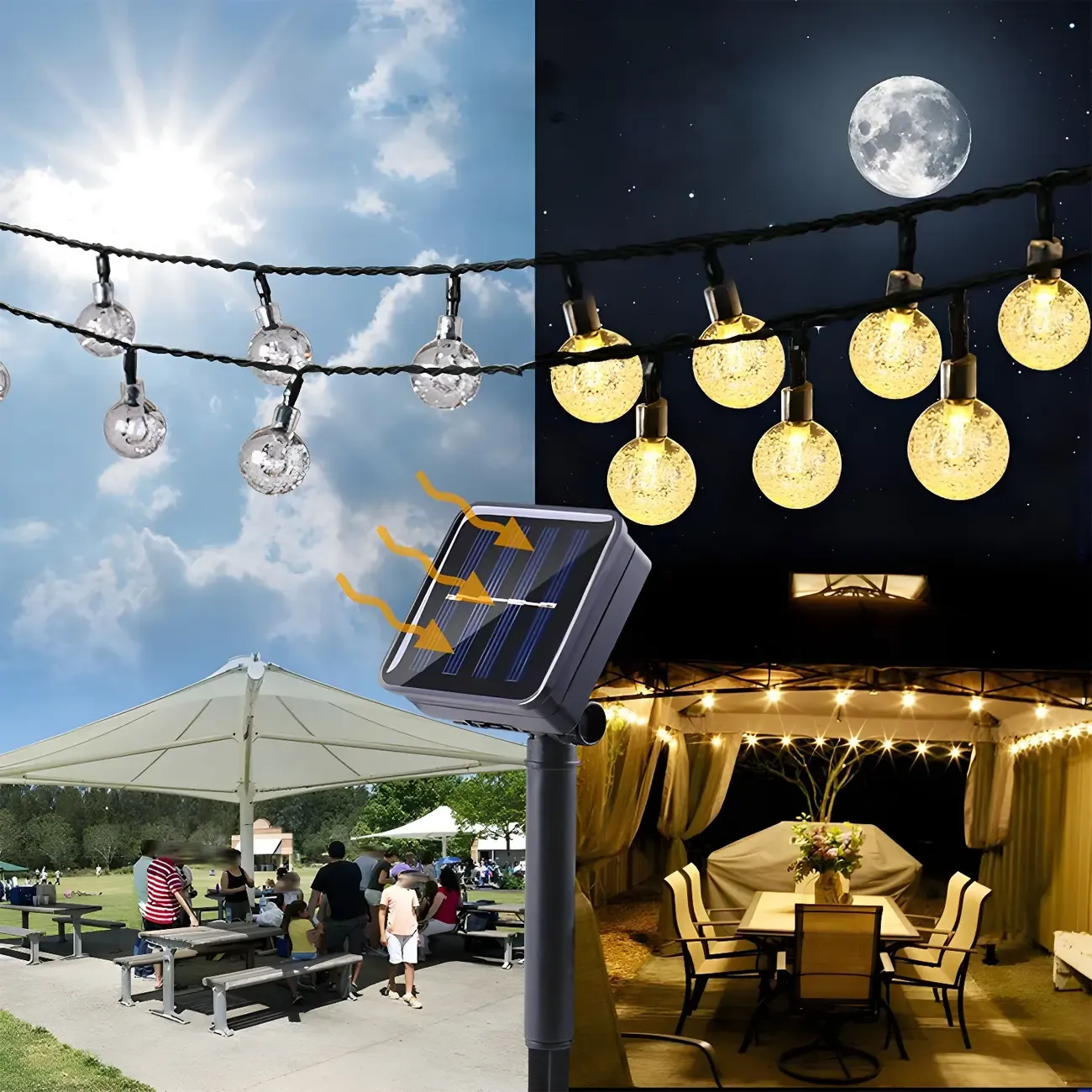 Solar Black Cord Globe Bulb Waterproof String Light Image - 5