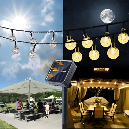 Solar Black Cord Globe Bulb Waterproof String Light Image - 5
