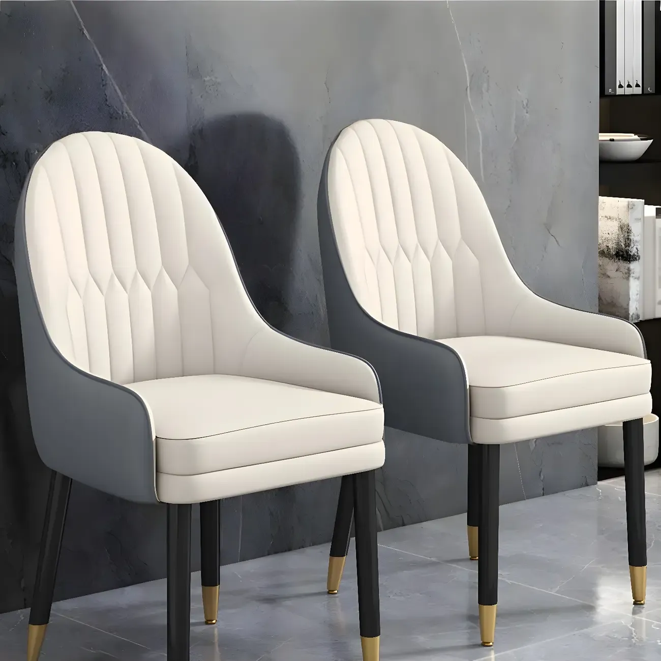 Modern Leather Upholstered Dining Chair with Arms Image - 1