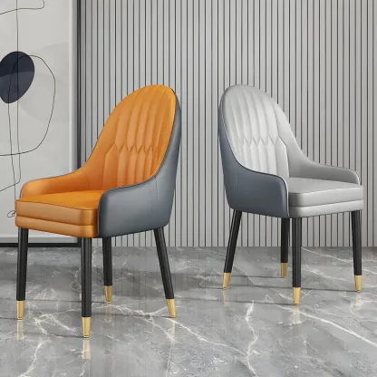 Modern Leather Upholstered Dining Chair with Arms Image - 2
