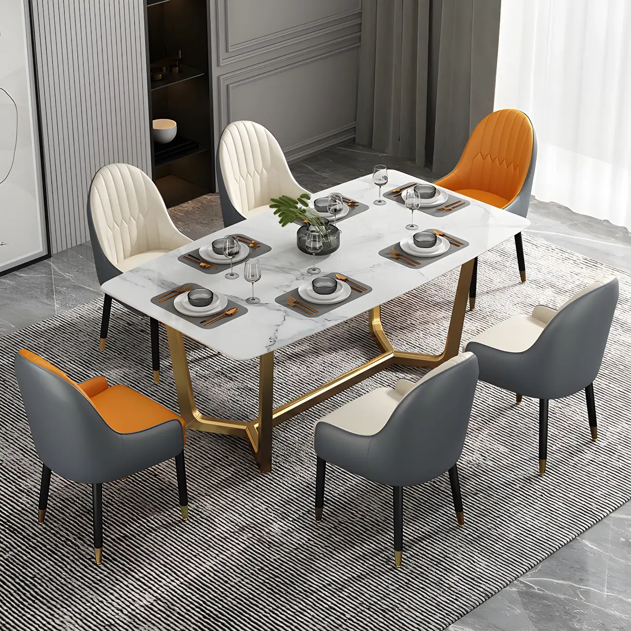 Modern Leather Upholstered Dining Chair with Arms Image - 3