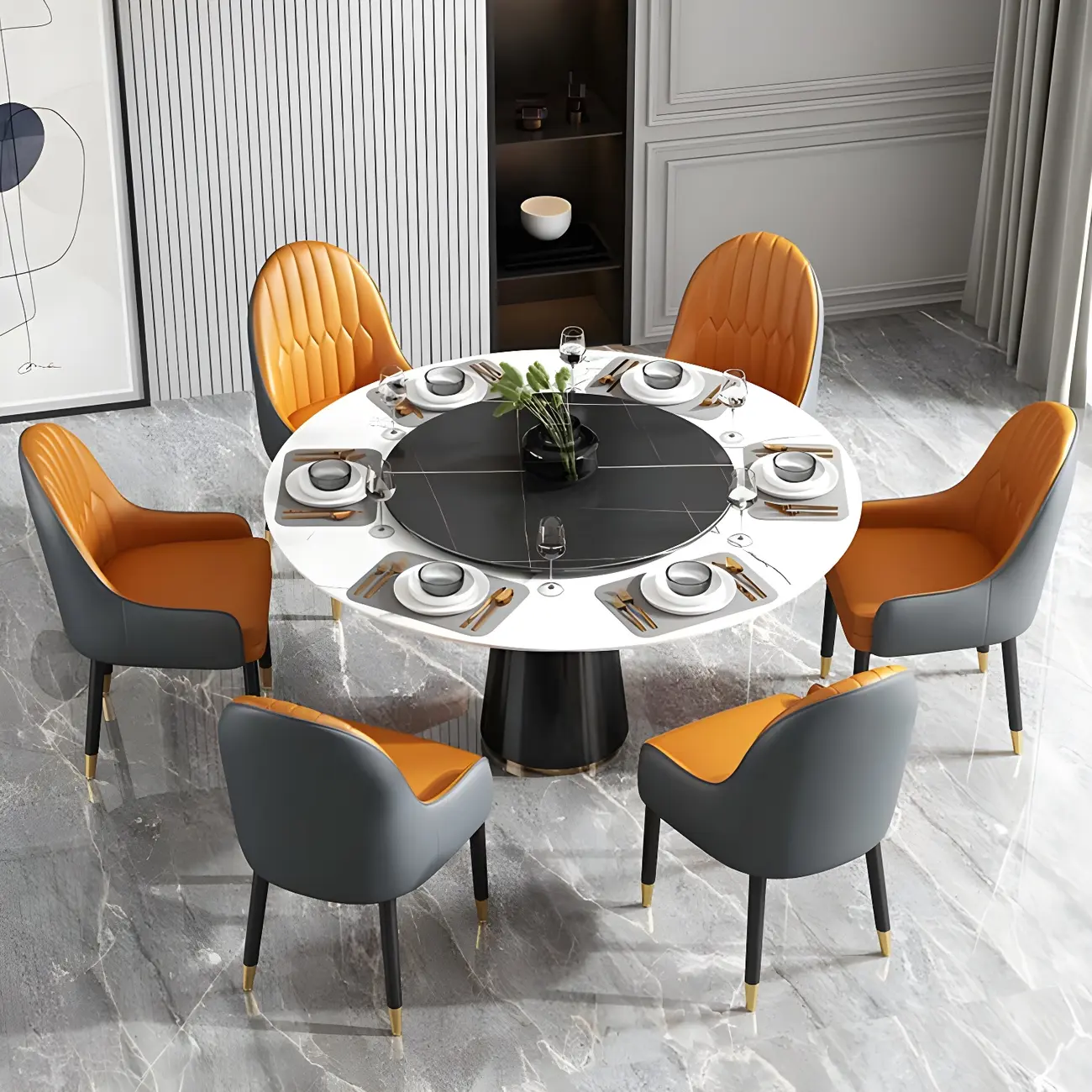 Modern Leather Upholstered Dining Chair with Arms Image - 4 | homeyfad