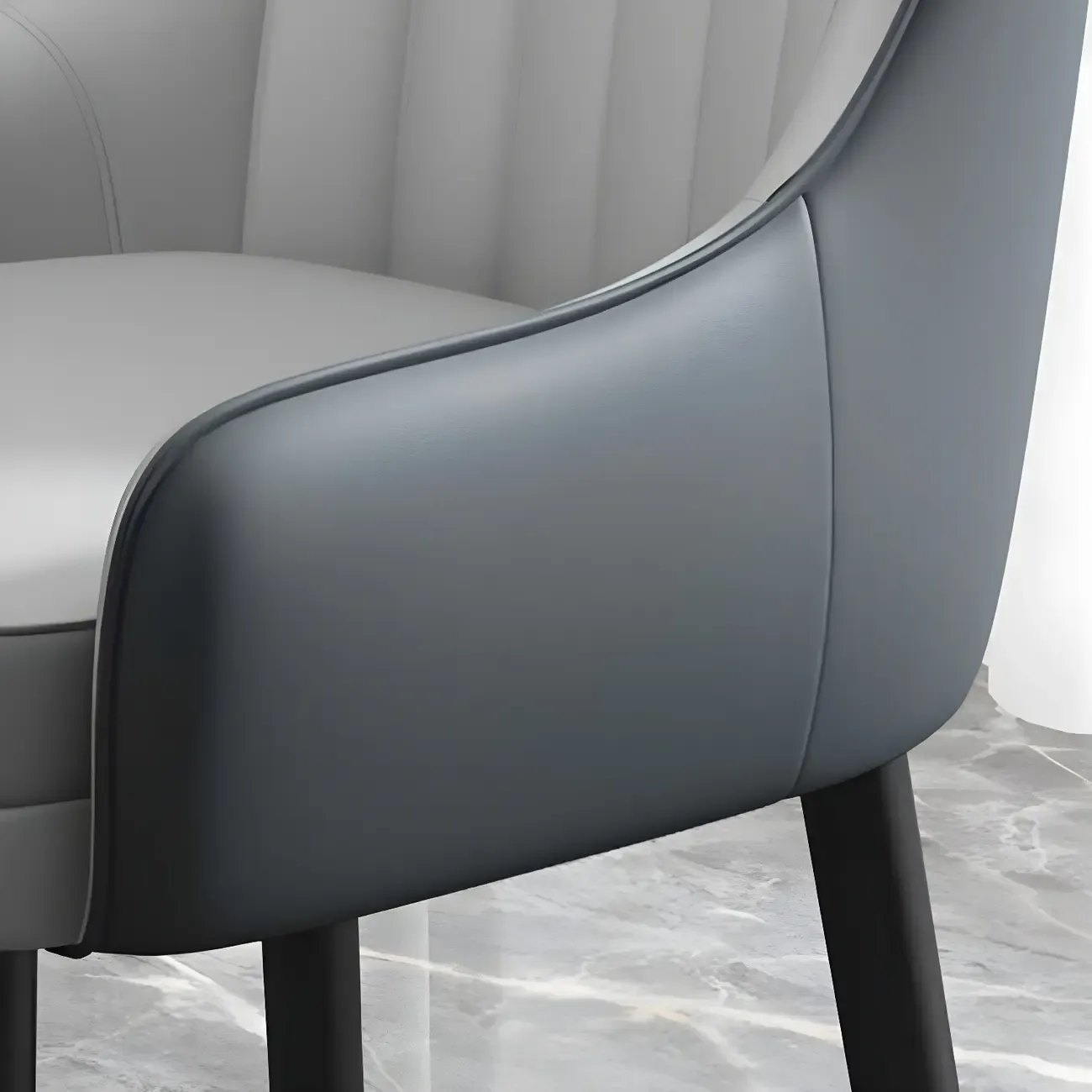 Modern Leather Upholstered Dining Chair with Arms Image - 7