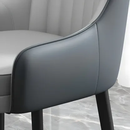 Modern Leather Upholstered Dining Chair with Arms Image - 7