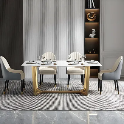 Modern Leather Upholstered Dining Chair with Arms Image - 22