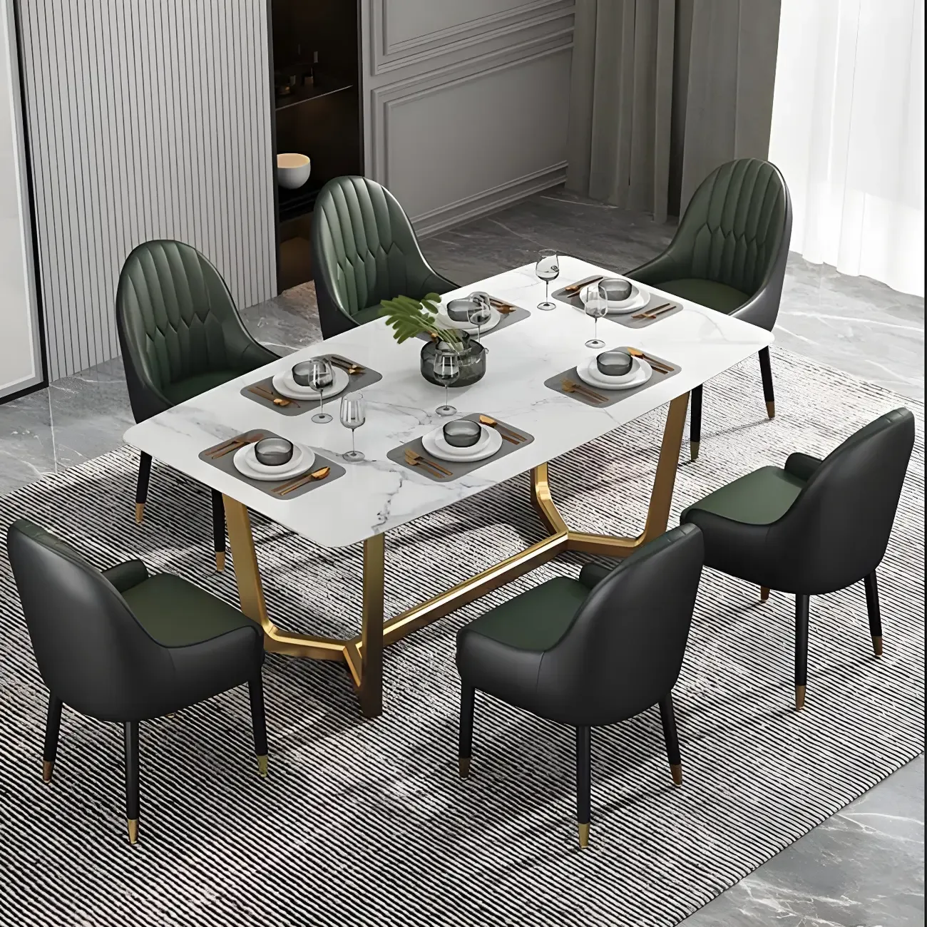 Modern Leather Upholstered Dining Chair with Arms Image - 24