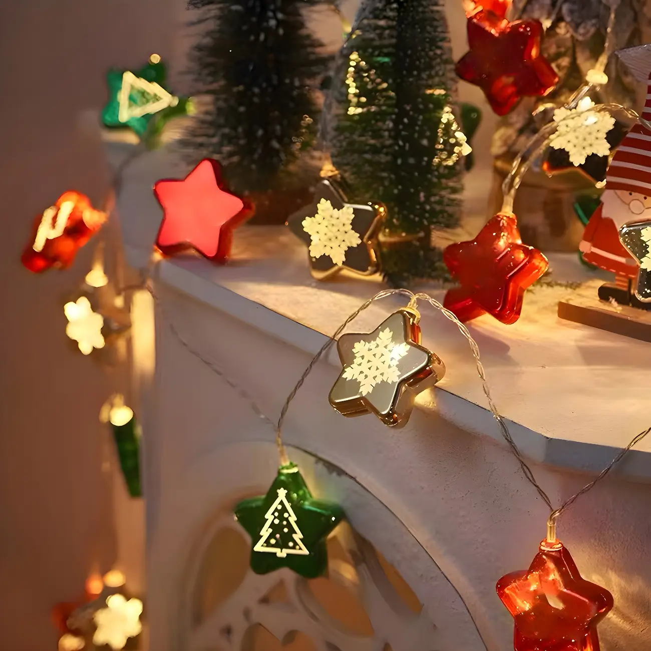 Festive Colorful Plastic Star and Ball Ornament String Light Image - 1 | homeyfad