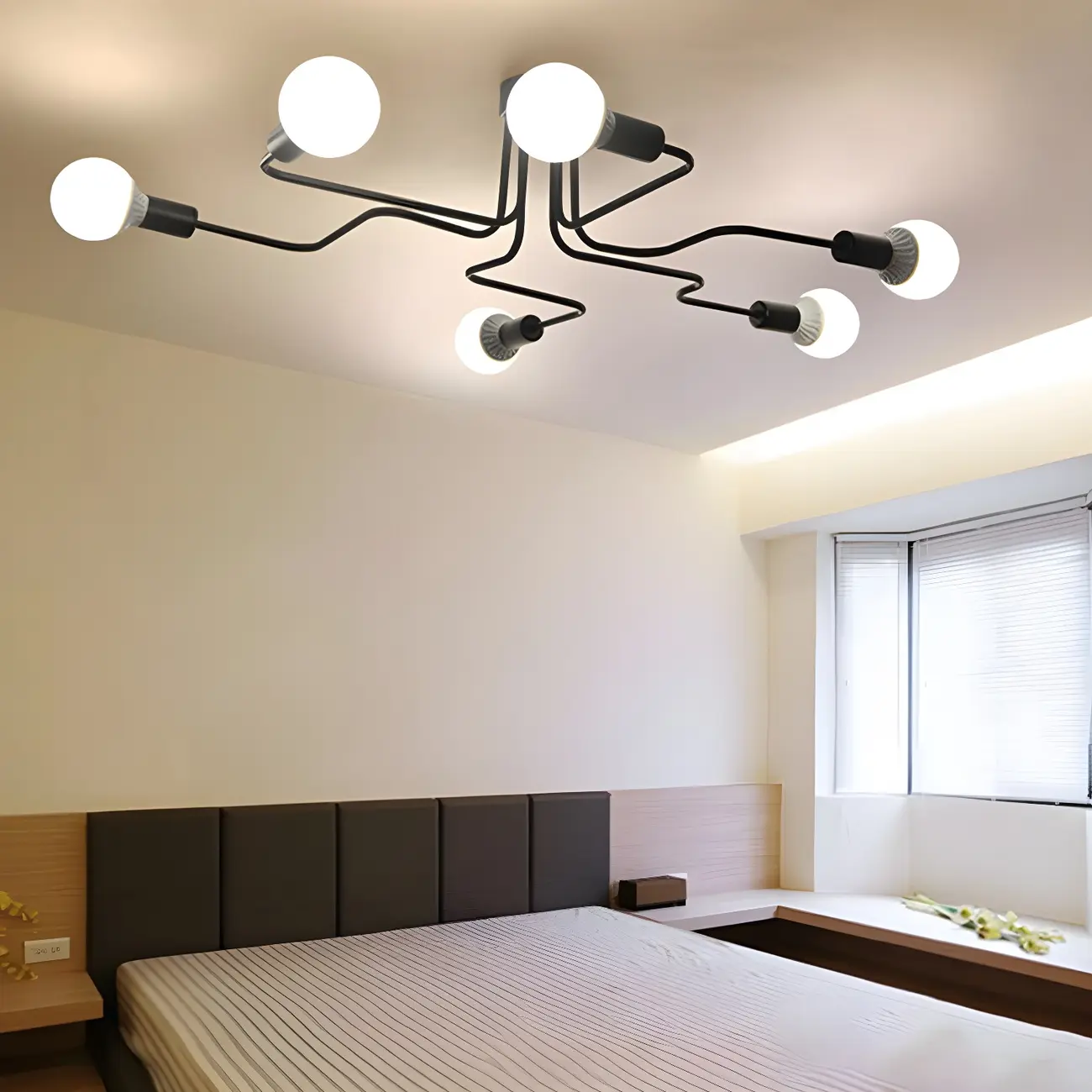 Industrial Sputnik Black Cast Iron Semi Flush Mount Ceiling Light Image - 2 | homeyfad