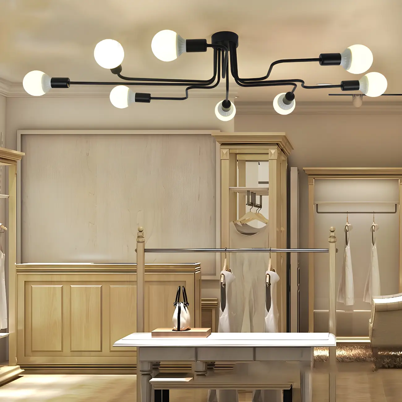 Industrial Sputnik Black Cast Iron Semi Flush Mount Ceiling Light Image - 3 | homeyfad