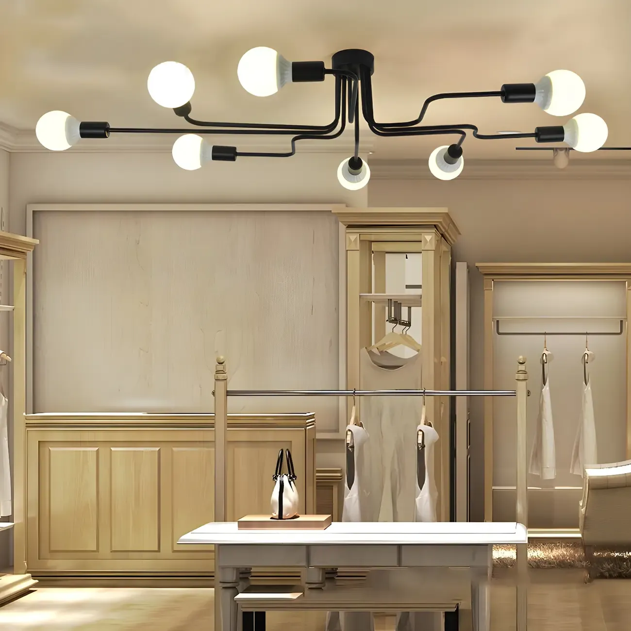 Industrial Sputnik Black Cast Iron Semi Flush Mount Ceiling Light Image - 3