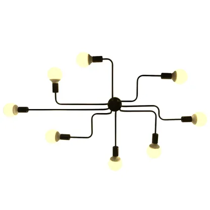 Industrial Sputnik Black Cast Iron Semi Flush Mount Ceiling Light Image - 5