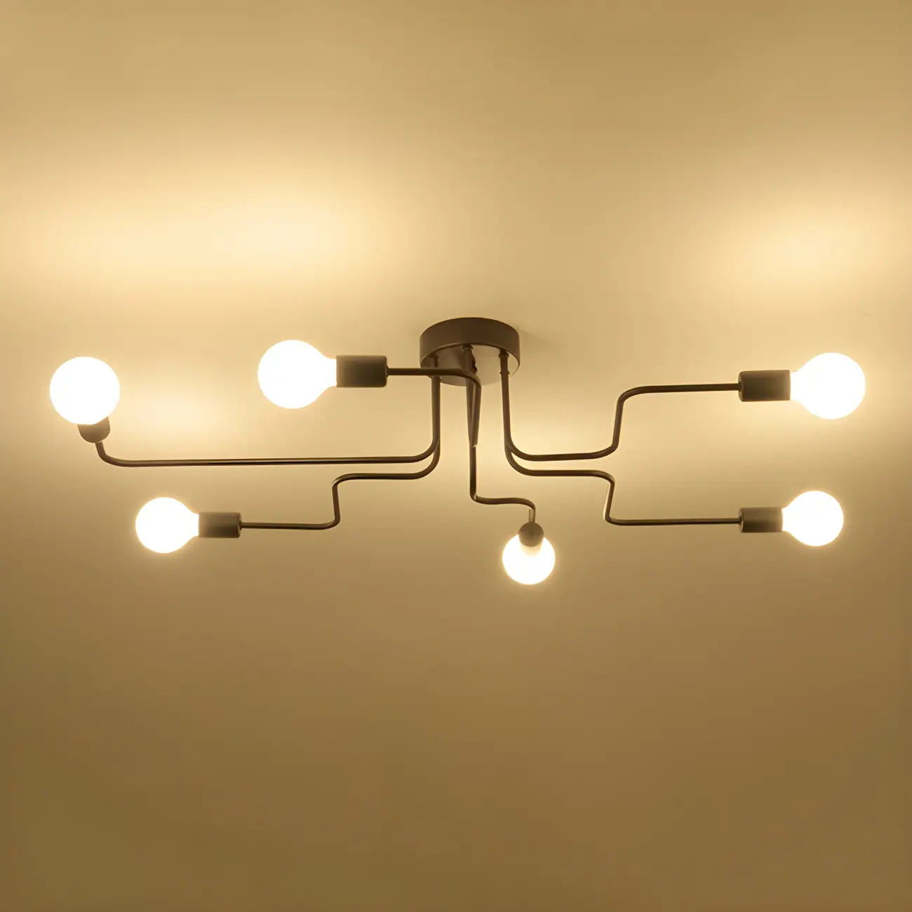 Industrial Sputnik Black Cast Iron Semi Flush Mount Ceiling Light Image - 7 | homeyfad