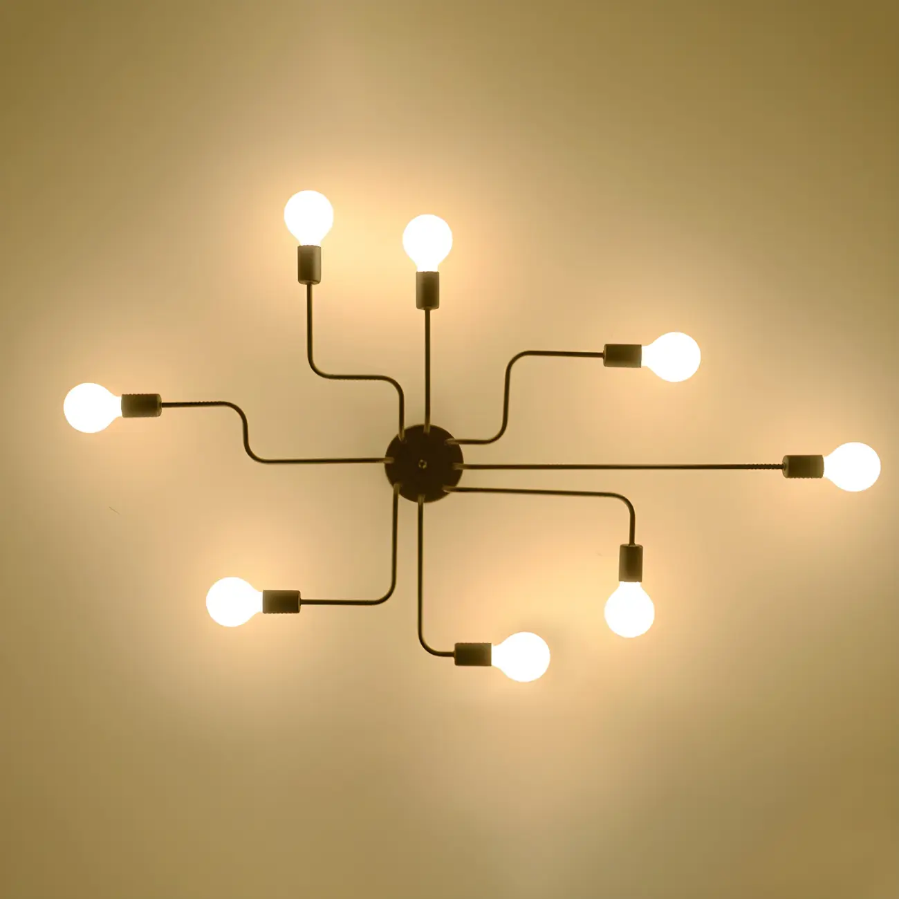 Industrial Sputnik Black Cast Iron Semi Flush Mount Ceiling Light Image - 8 | homeyfad