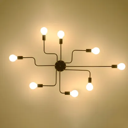 Industrial Sputnik Black Cast Iron Semi Flush Mount Ceiling Light Image - 8