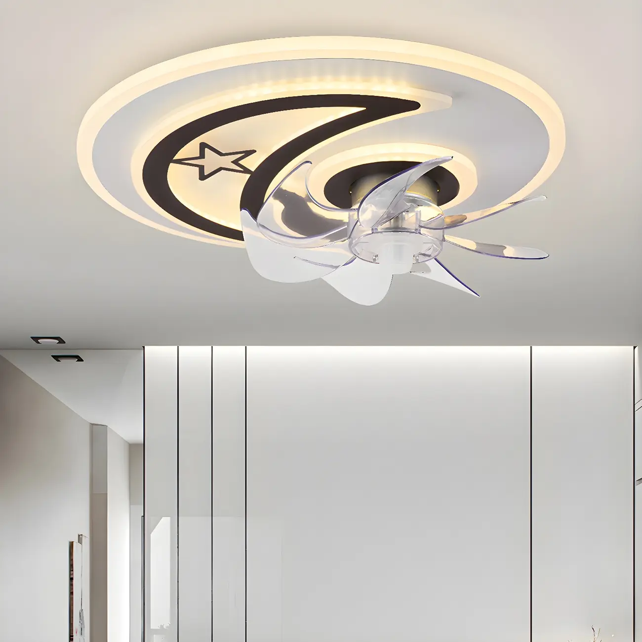 Kids Room Circular Star and Moon LED Ceiling Fan with Light Image - 1 | homeyfad