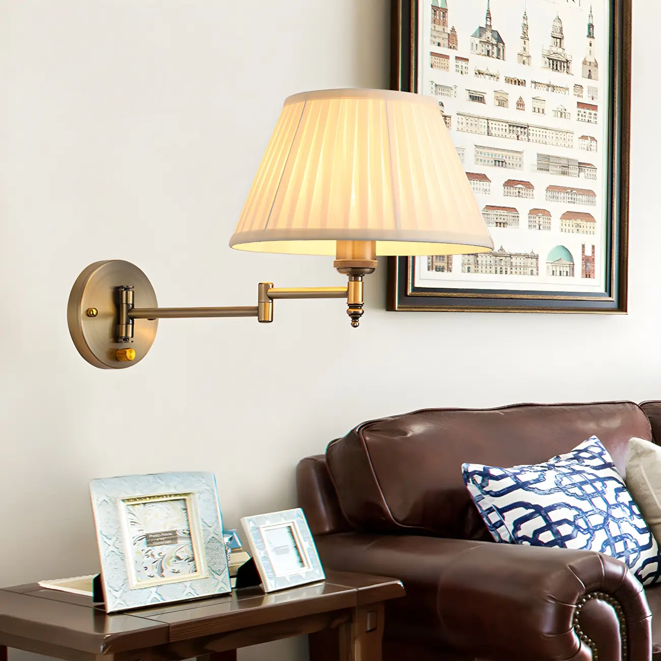 Classic White Fabric Shade Swing Arm Wall Light Image - 2 | homeyfad