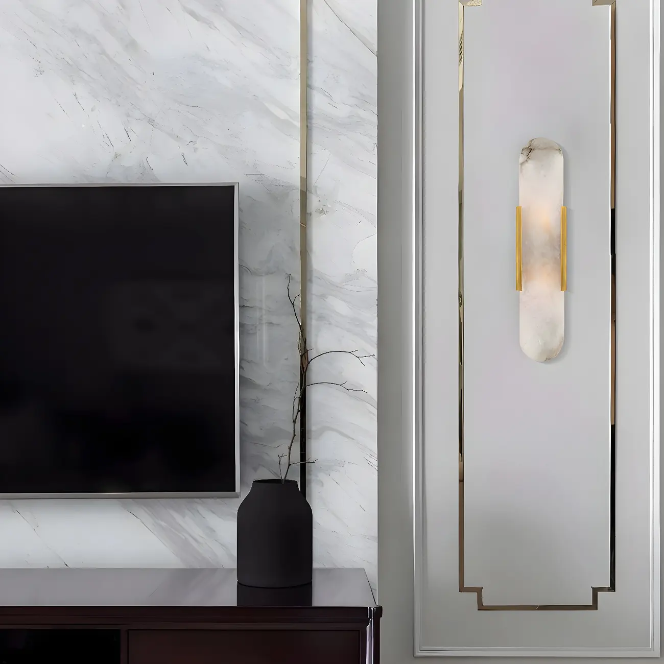 Modern Marble Wall Sconce with Gold Accents for Hallway Image - 1 | homeyfad