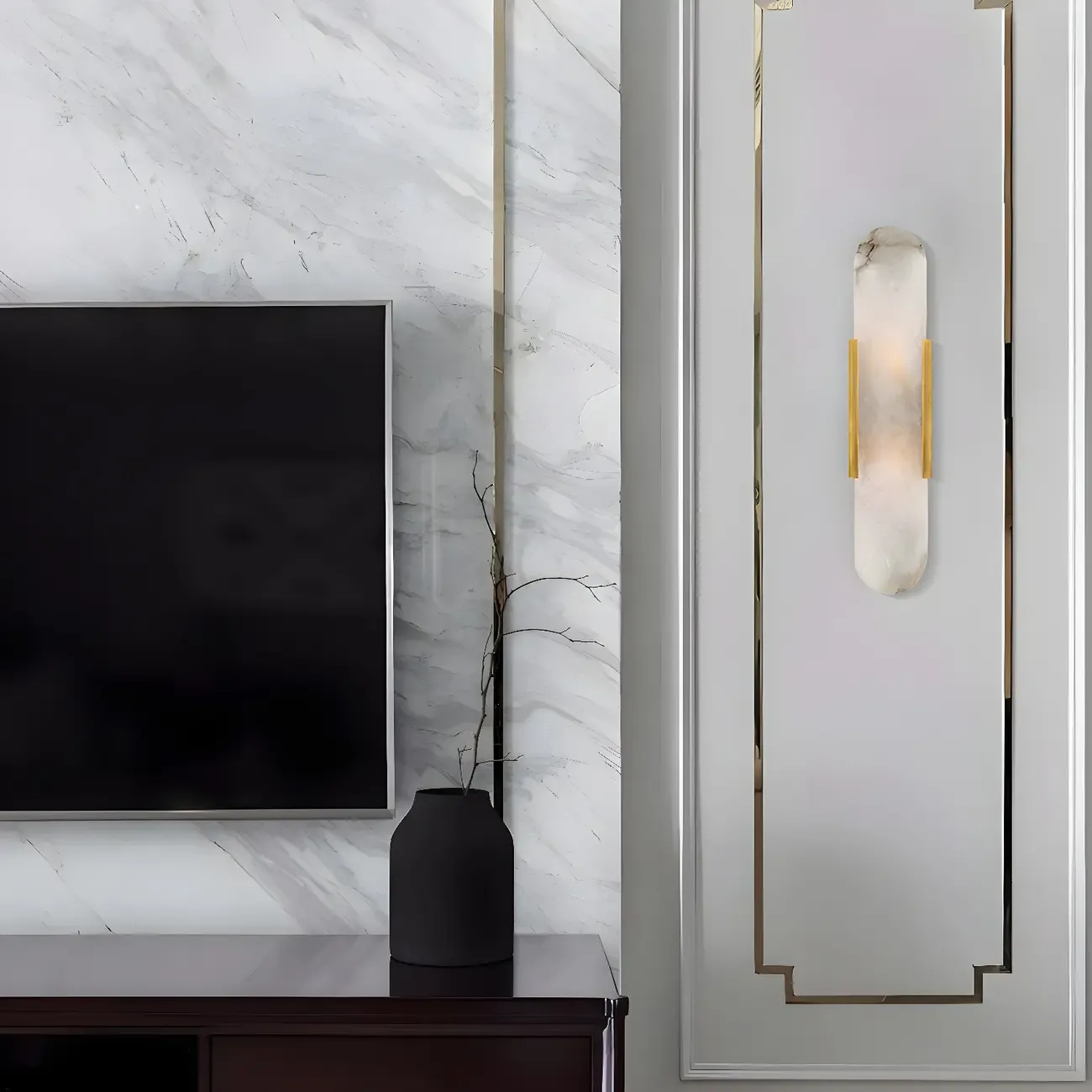 Modern Marble Wall Sconce with Gold Accents for Hallway Image - 1