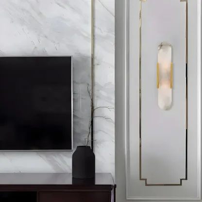 Modern Marble Wall Sconce with Gold Accents for Hallway Image - 1