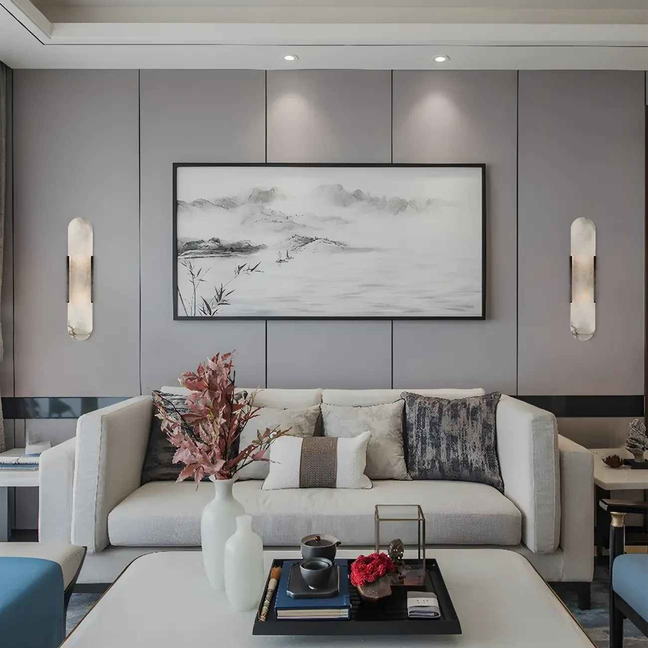 Modern Marble Wall Sconce with Gold Accents for Hallway Image - 3