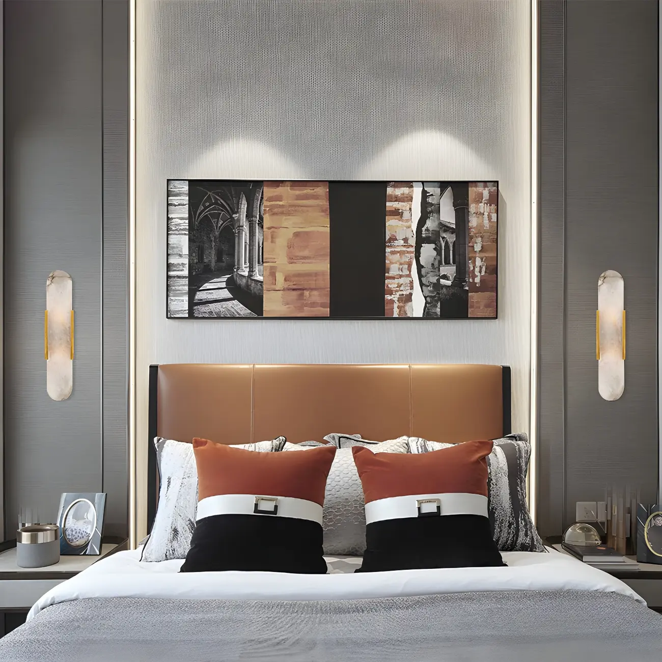 Modern Marble Wall Sconce with Gold Accents for Hallway Image - 5 | homeyfad