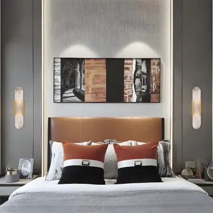 Modern Marble Wall Sconce with Gold Accents for Hallway Image - 5