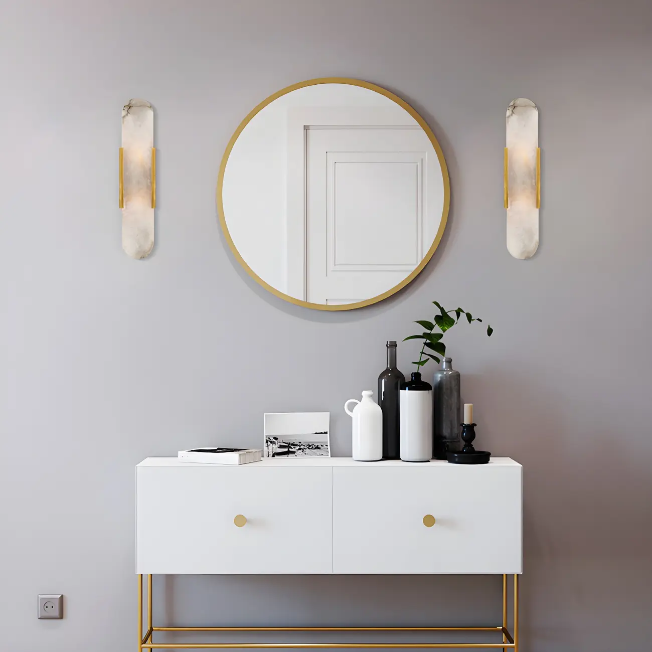 Modern Marble Wall Sconce with Gold Accents for Hallway Image - 2 | homeyfad