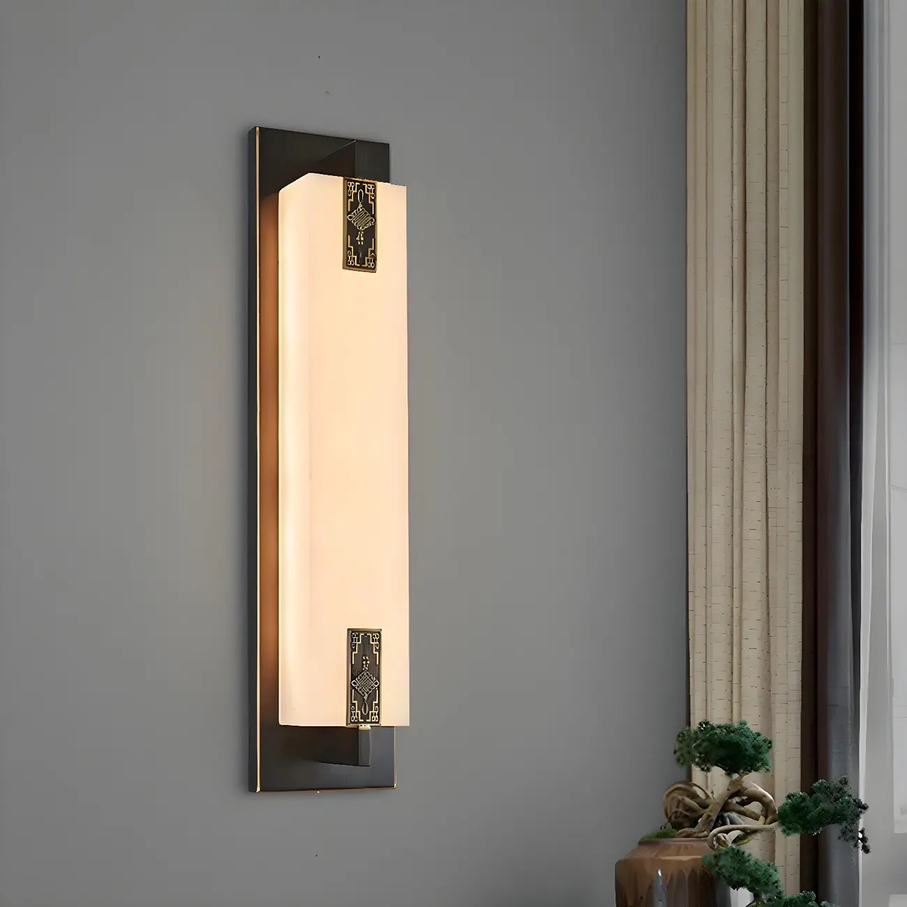 Minimalist Dimming Rectangle Ivory Stone LED Wall Light Image - 1 | homeyfad