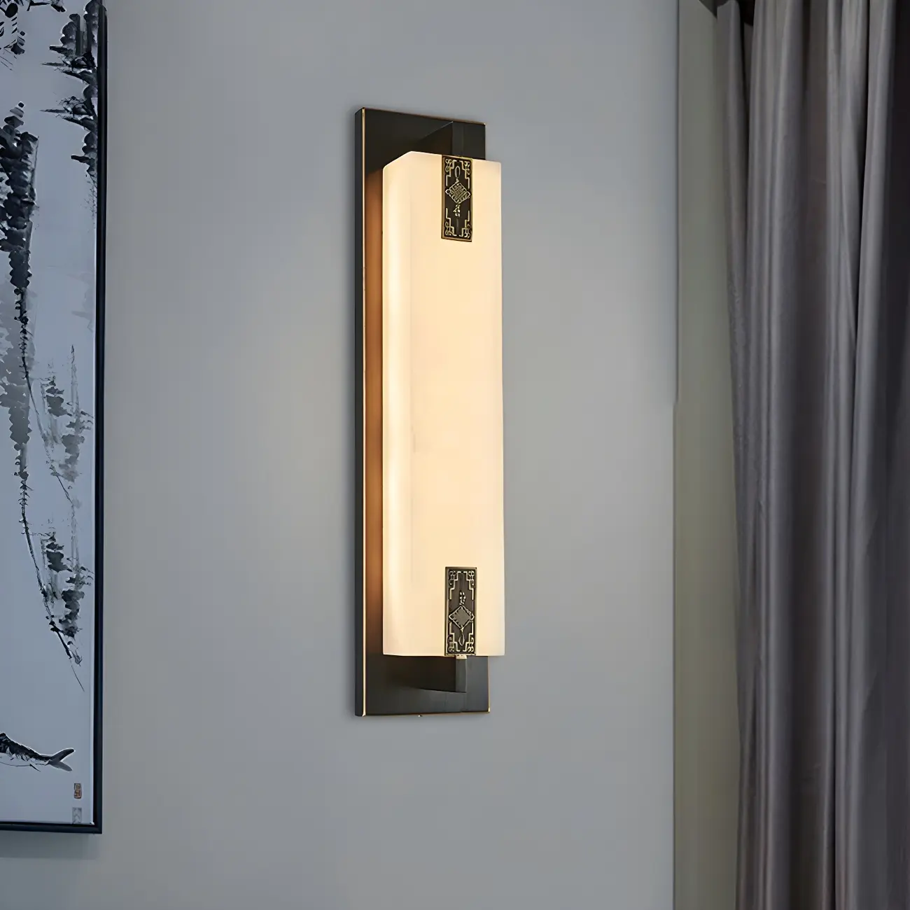 Minimalist Dimming Rectangle Ivory Stone LED Wall Light Image - 3 | homeyfad