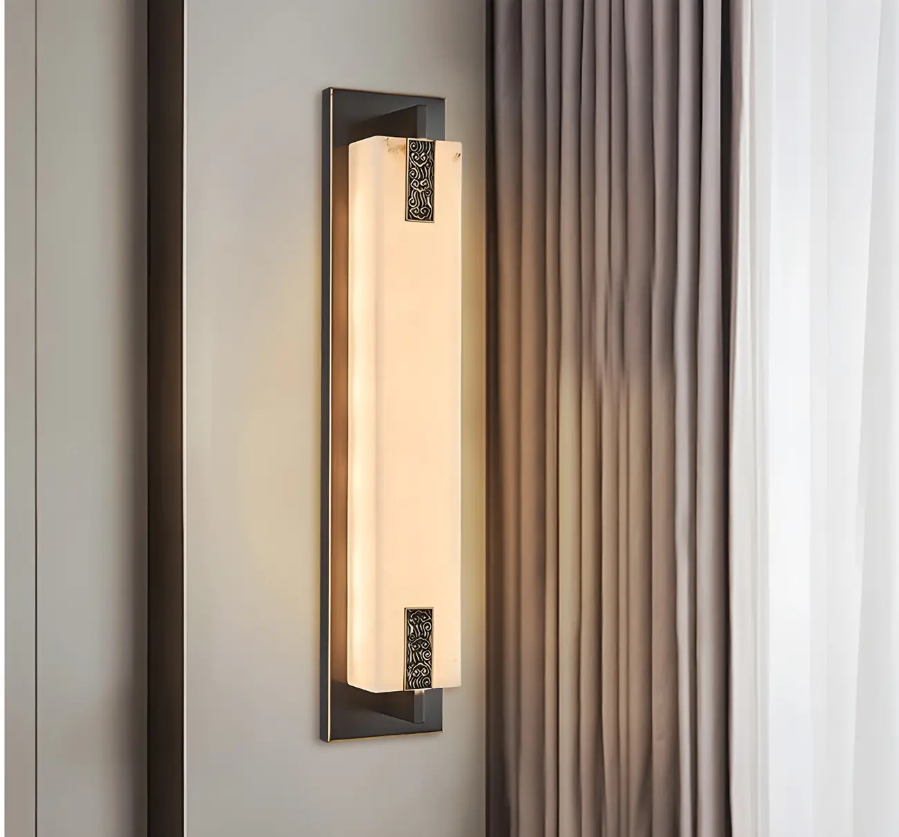 Minimalist Dimming Rectangle Ivory Stone LED Wall Light Image - 4 | homeyfad