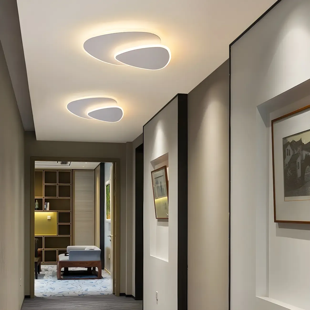 White Acrylic Flush Mount Ceiling Light Fixture for Hallway  Image - 1