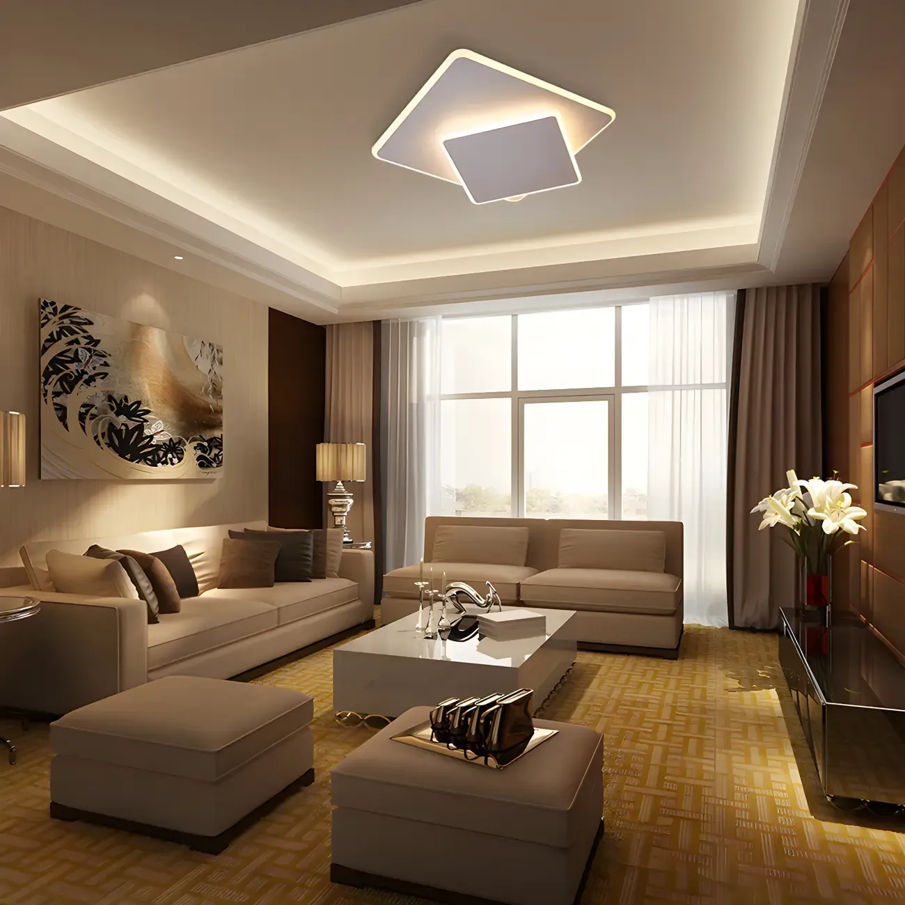 White Acrylic Flush Mount Ceiling Light Fixture for Hallway  Image - 15