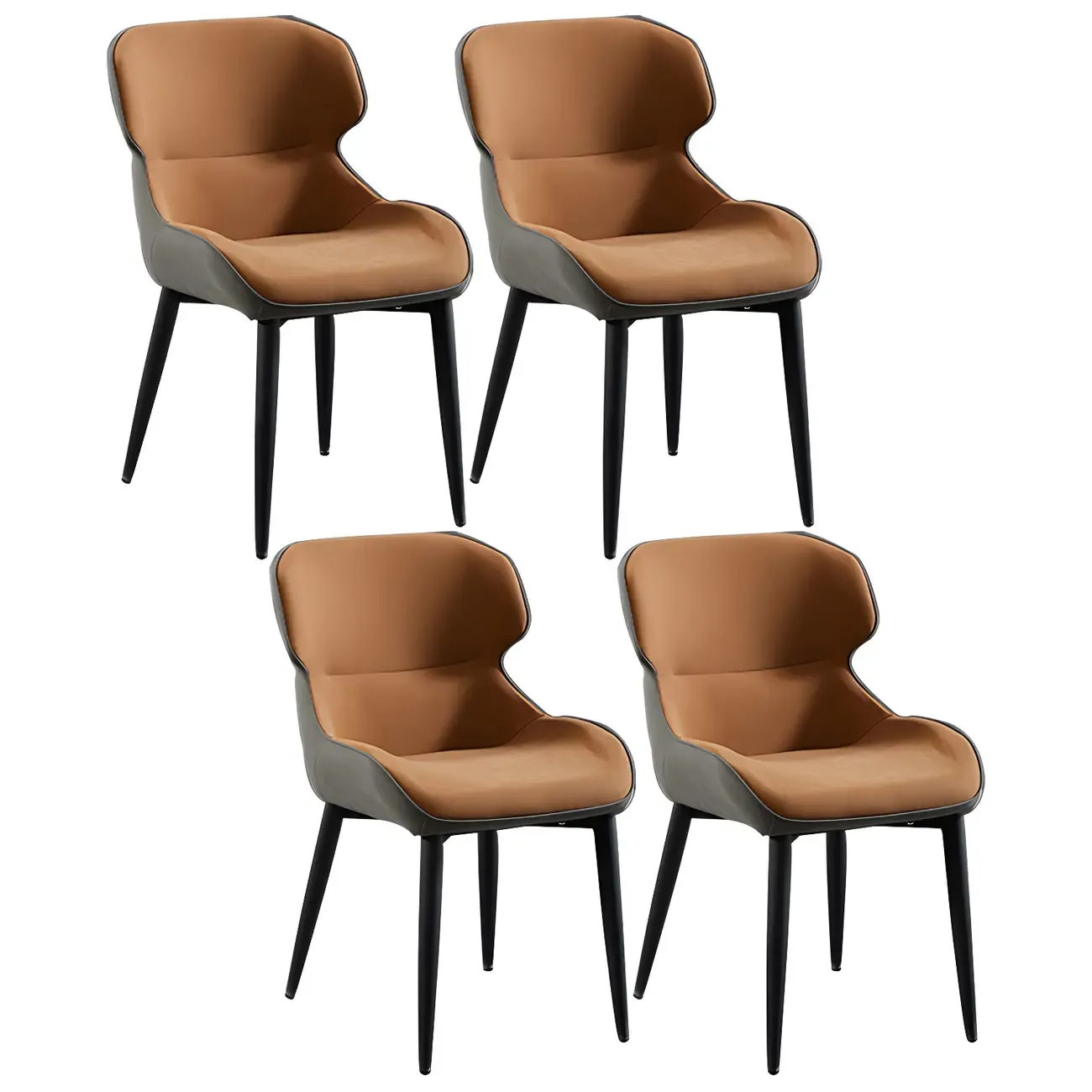 Scandinavian Leather Wingback Upholstered Dining Chair Image - 16